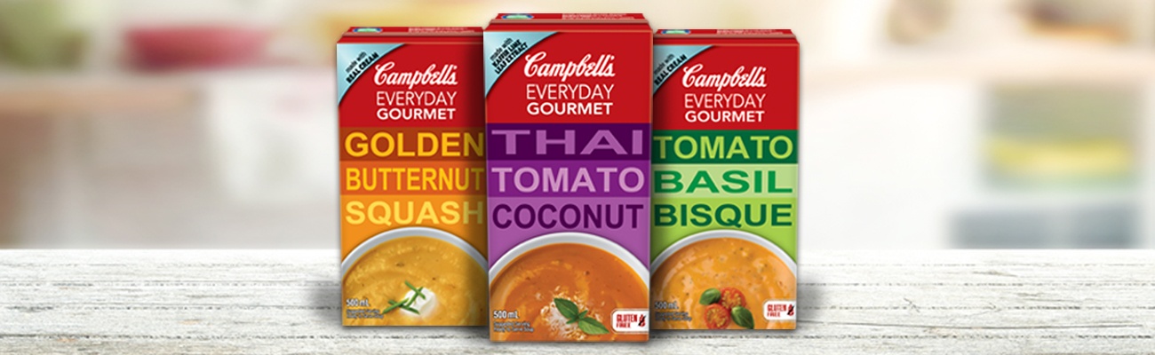 Campbell's Everyday Gourmet Cartons on counter