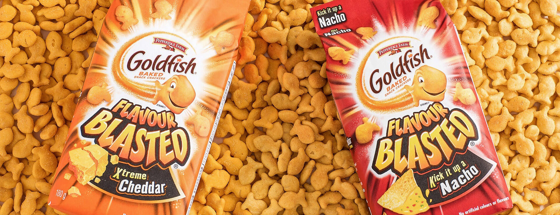 Goldfish® Flavour Blasted® Xtreme Cheddar and Kick it up a Nacho packages