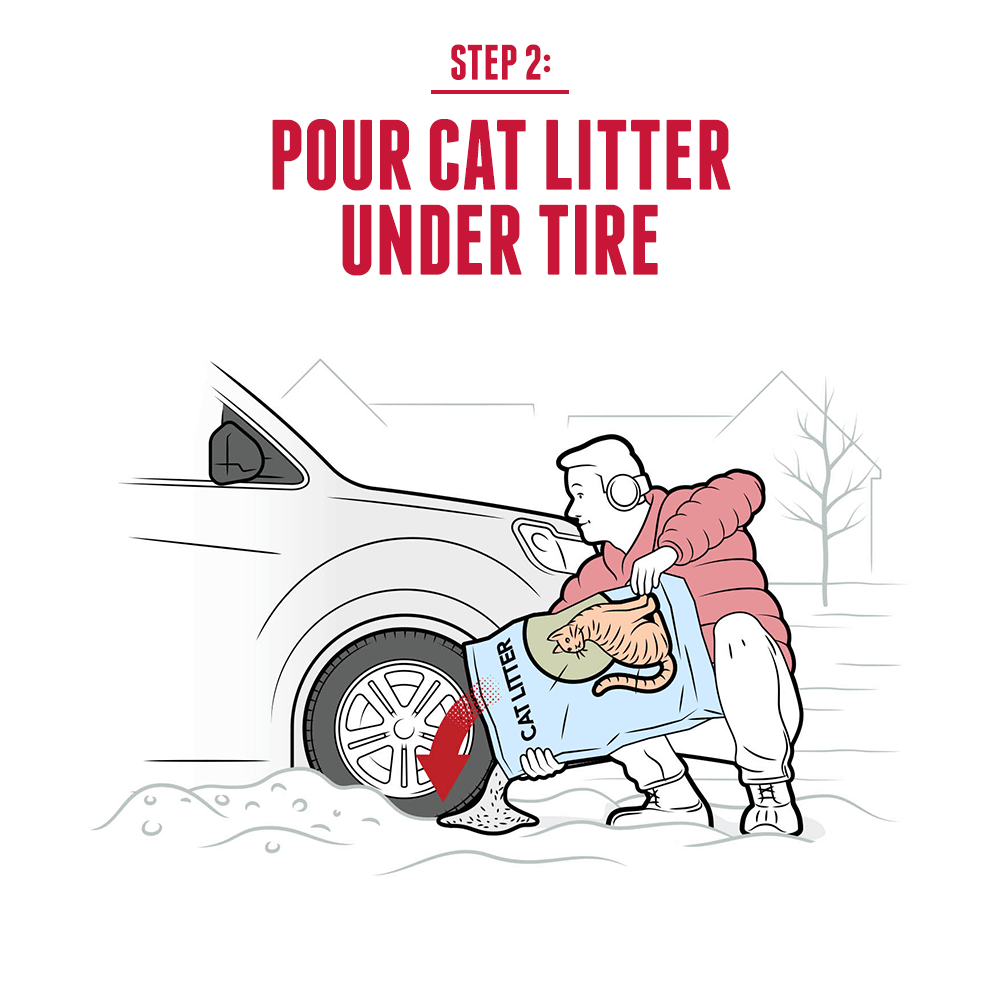 Step 2: Pour cat litter under tire