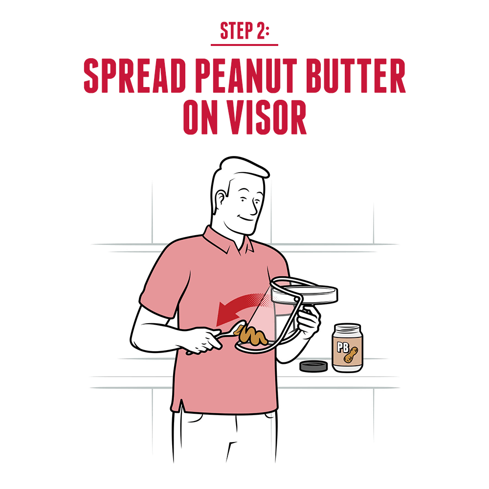 Step 2: Spread peanut butter on visor