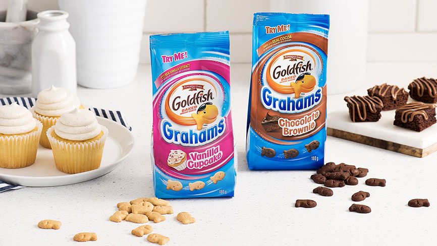 Goldfish® Grahams Vanilla Cupcakes and Chocolate Brownies packages