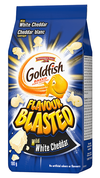 Goldfish® Flavour Blasted® Wild White Cheddar package