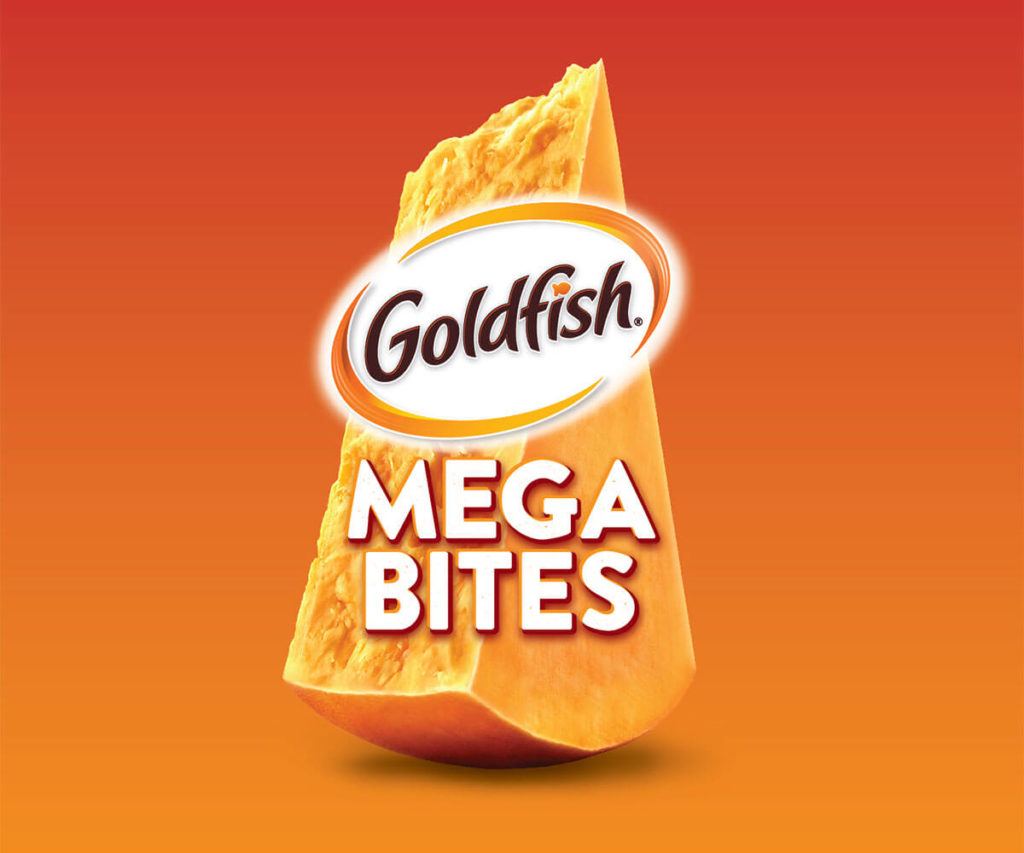 Goldfish Megabites logo on orange gradient background