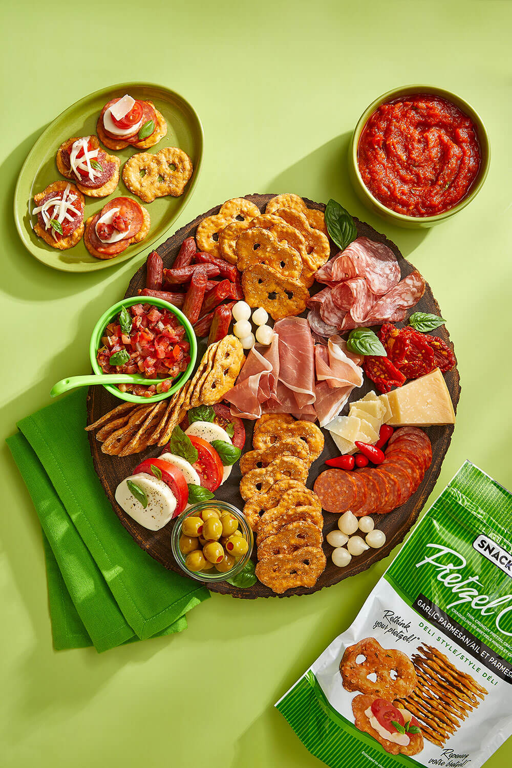 Snack Factory® Pretzel Crisps® Garlic Parmesan inspired Charcuterie Board