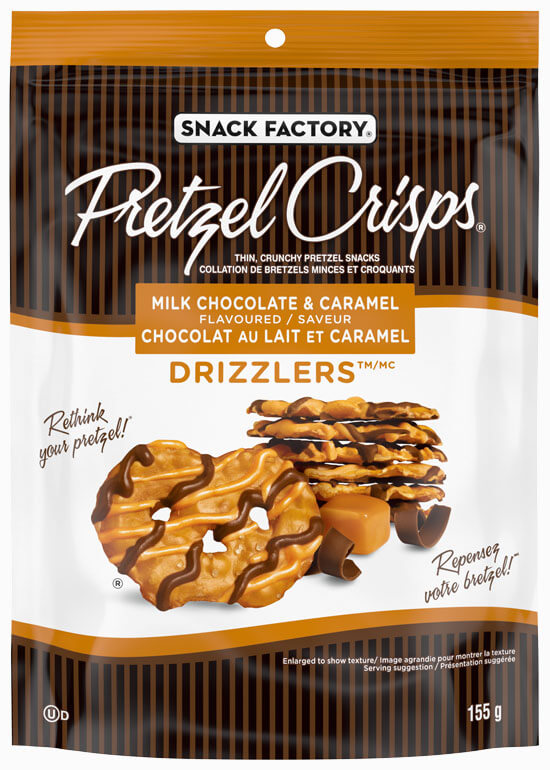 Snack Factory® Pretzel Crisps®
Milk Chocolate & Caramel Drizzlers (155 g)