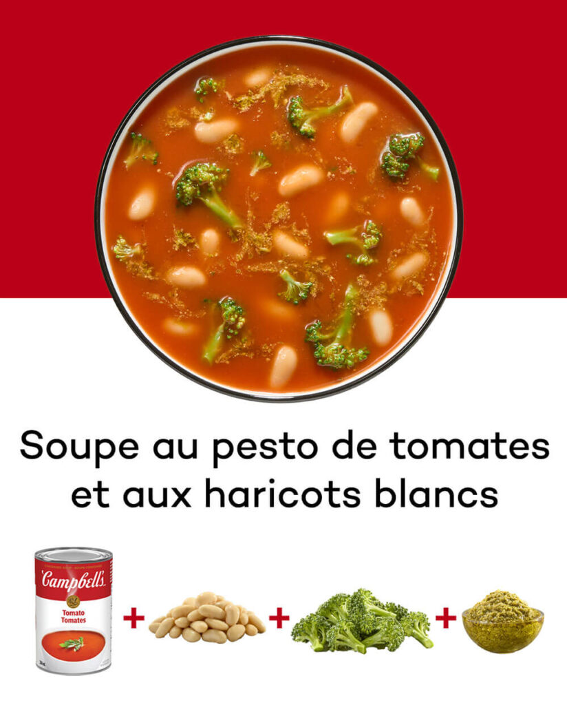 Soupe au pesto de tomates
et aux haricots blancs