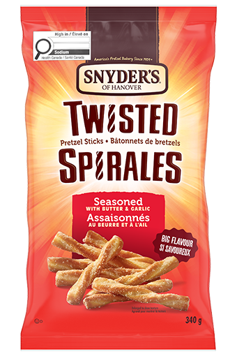 Snyders of Hanover Twisted Pretzel Sticks Assaisonnes au beurre et a l'ail